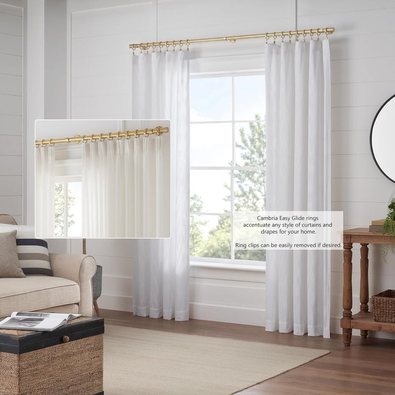 MODE Cambria Designer Series - Premium Easy Glide 18 Count Small Curtain Rings - Metal with Nylon Inserts and Clips - 1 inch Inner Diameter - use for rods 5/8" or Smaller - Brushed Gold - Image 5